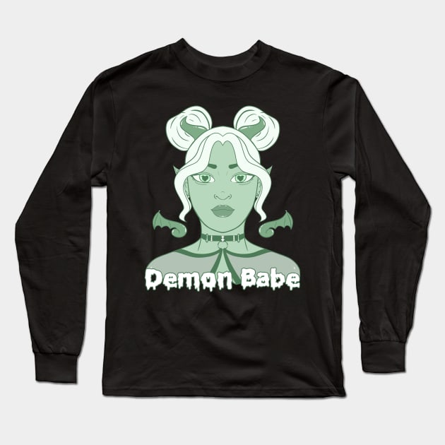 Demon Babe: Pastel Green Demon Girl Long Sleeve T-Shirt by Lady Luana Illustrations